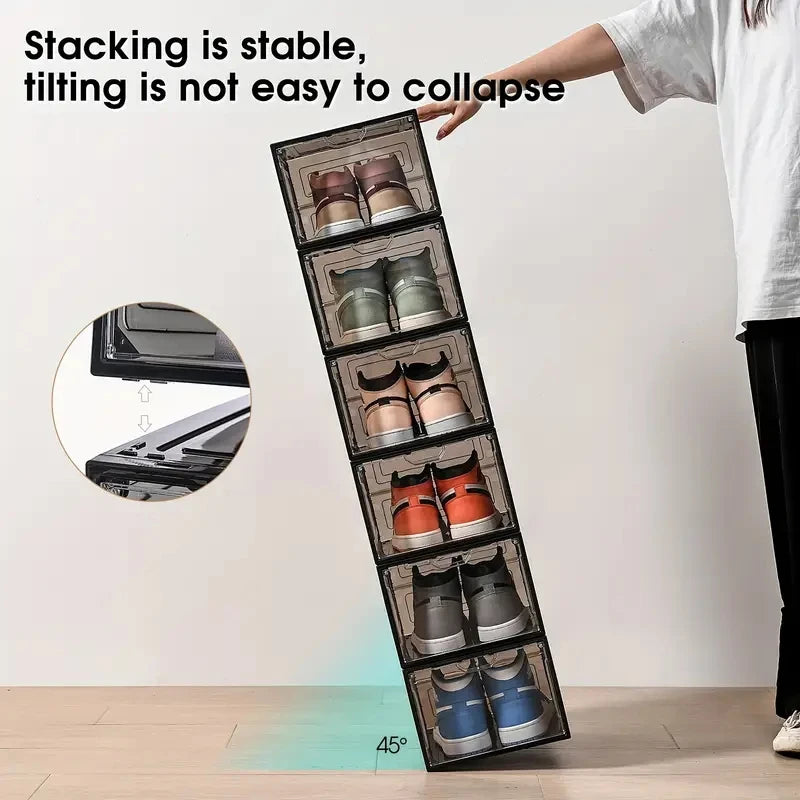 Caja de almacenamiento de zapatos transparente apilable de 1 pieza - Bolsa de almacenamiento de caja de zapatos de acrílico con caída frontal, caja de zapatos gruesa y resistente para guardar zapatos, bolsos, sombreros