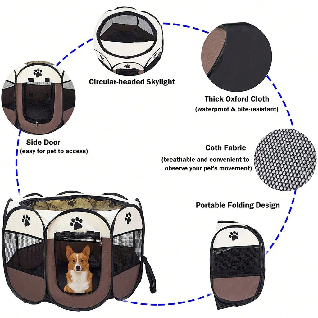 Plegable Duradero Y Portátil Lona De Oxford Valla De La Sala De Partos Para Mascotas Nido De Gato De Jaula De Perro Octogonal