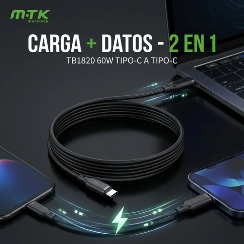 60W Cable USB C 1M Carga Rápida Trenzado – Compatible con iPhone 16/15, Galaxy S24/S23, Pixel, MacBook Air/Pro, iPad Pro, CarPlay, Android Auto (Blanco/Nergo)