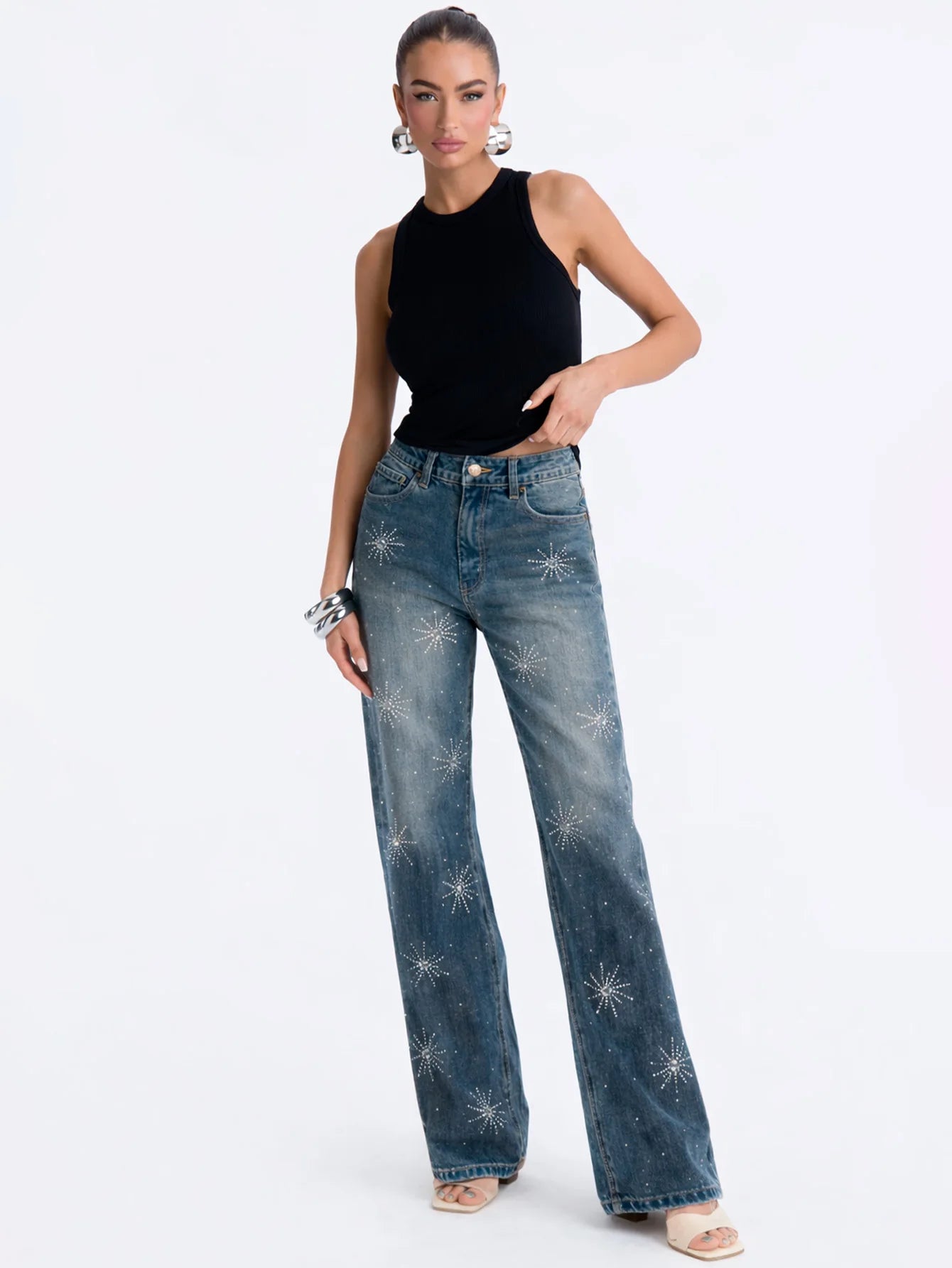 Pantalón de mujer Mezclilla corte Recto estilo Ancho Tiro Alto Demin Mujer Jeans