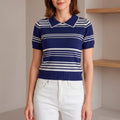 Blusa de Punto con Cuello Polo y Diseño de Rayas Horizontales – Estilo Clásico Casual