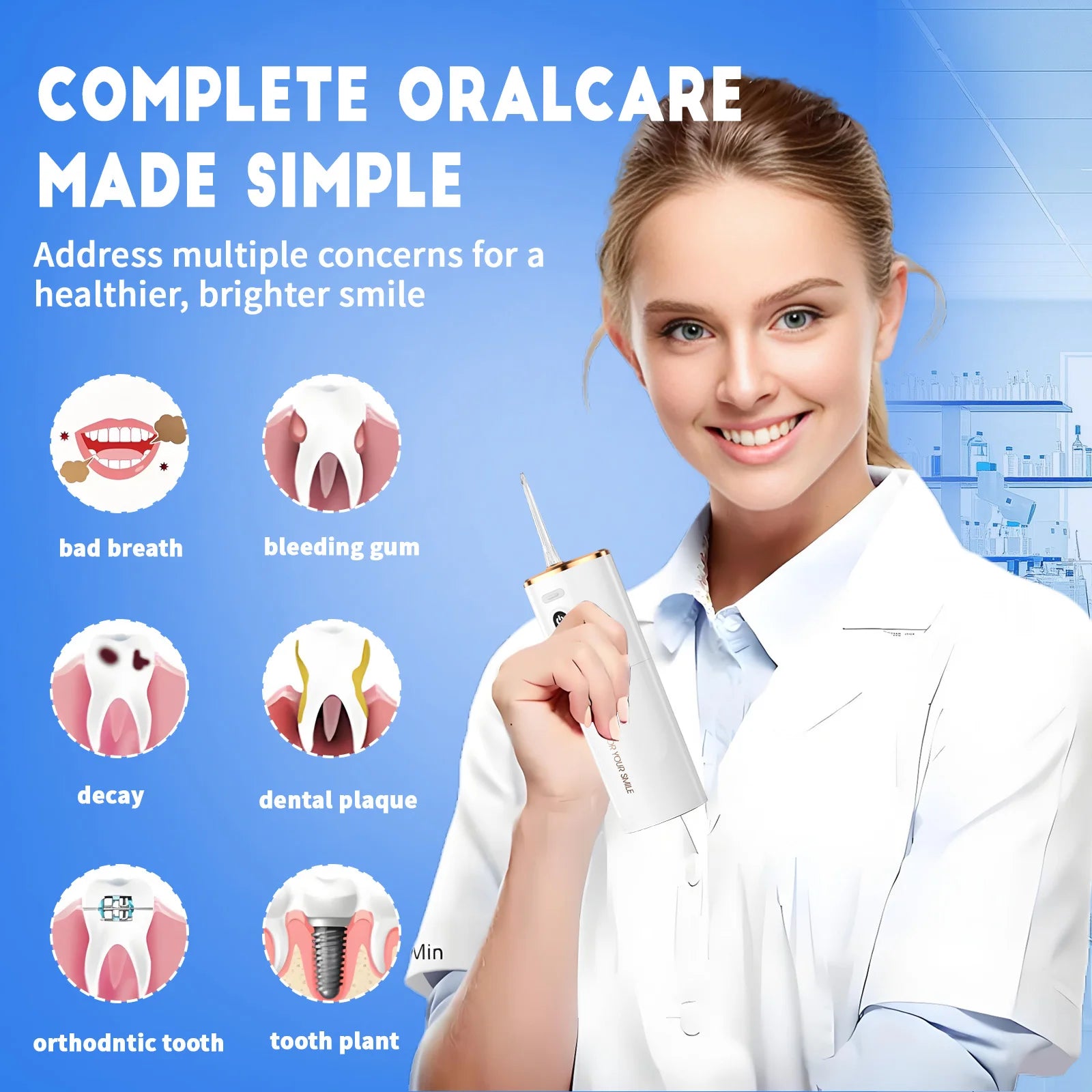 Irrigador Dental Eléctrico para Hogar – Limpiador Bucal con 5 Modos y Tanque Grande, Chorro de Agua Ajustable para Cuidado de Encías y Dientes, Incluye Boquillas
