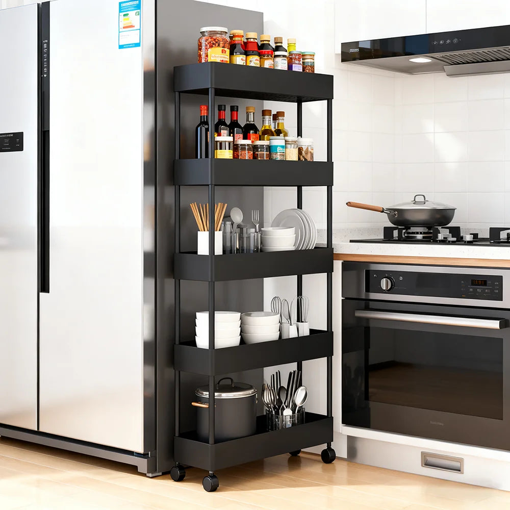 Estantería Rodante de 5/6 Niveles en Diseño Blanco y Negro, Carrito Almacenamiento Móvil Ideal para Cocina, Baño, Lavandería, Sala de Estar y Vestidores, Perfecto para Espacios Reducidos