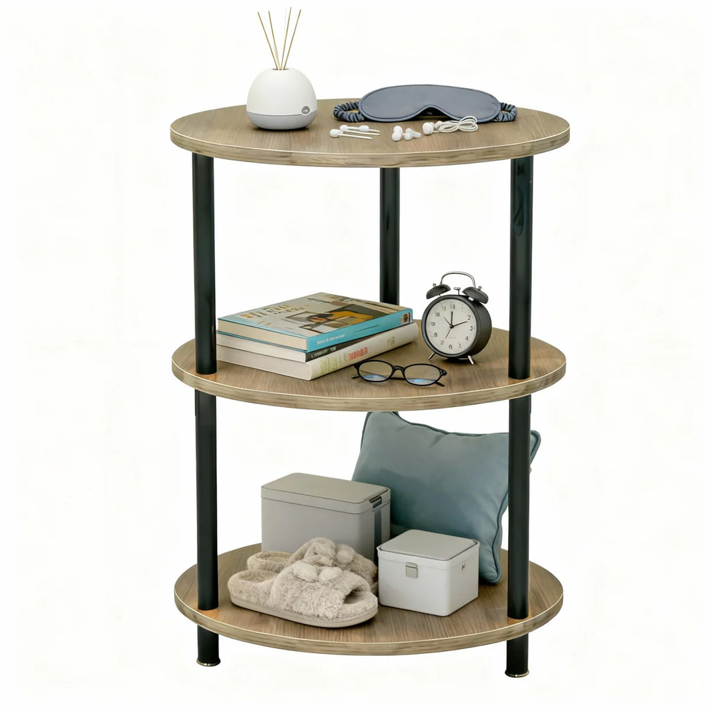 Mesita Auxiliar Redonda Mini, Mesita de Madera de 3 niveles , Ideal como Mesa de Centro, Mesita Lateral de Sofá y Mesita de Noche, 33.5X33.5cm