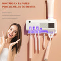 1 soporte de cepillo de dientes de pared con distribuidor automático de pasta de dientes de gas, se puede instalar sin perforación, accesorio de baño multifuncional, ahorro de espacio