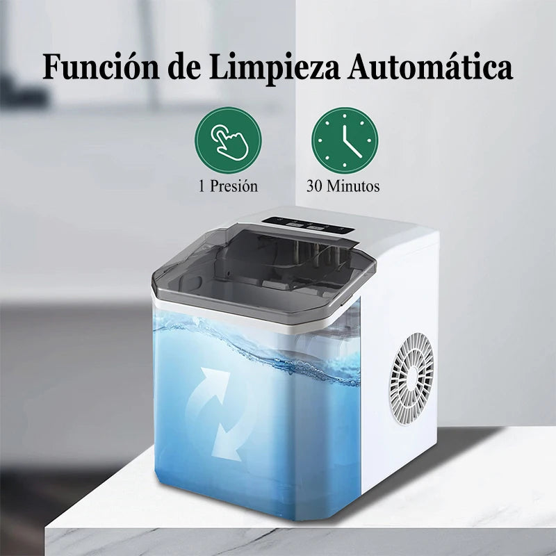 Máquina de hielo automática hogar, 6min/9pz, mudo, multifuncional, acero inoxidable