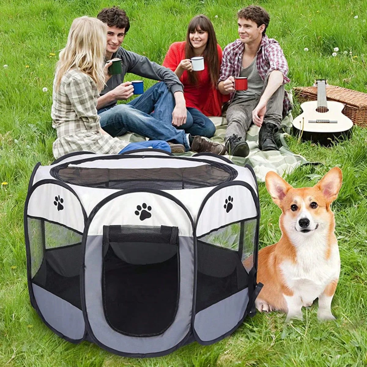 Plegable Duradero Y Portátil Lona De Oxford Valla De La Sala De Partos Para Mascotas Nido De Gato De Jaula De Perro Octogonal