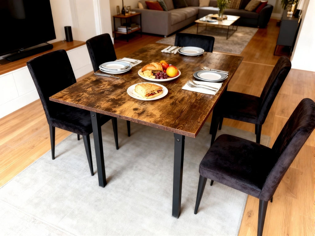 Mesa Comedor Rectangular Extensible para 4-6 Personas, Tapa Madera Negra con Revestimiento Polvo Negro en Patas Metal, Mesa Comedor Grande con Hoja Extensible Separada Mesa de Escritorio con Superficie Plegable
