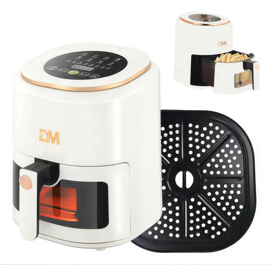 Freidora de Aire 7.5L XXL con Ventana Visual, 10 Programas Automáticos, Cocción Sin Aceite 360°, Antiadherente, Temporizador, Ideal para Pollo/Papas/Pizza, Hogar y Oficina.
