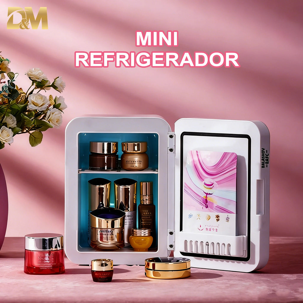 Mini Refrigerador Portátil para Cuidado de la Piel con Espejo y Luz LED Regulable, Nevera Compacta para Cosméticos, Bebidas y Leche Materna, Ideal para Hogar, Oficina, Viajes y Camping.