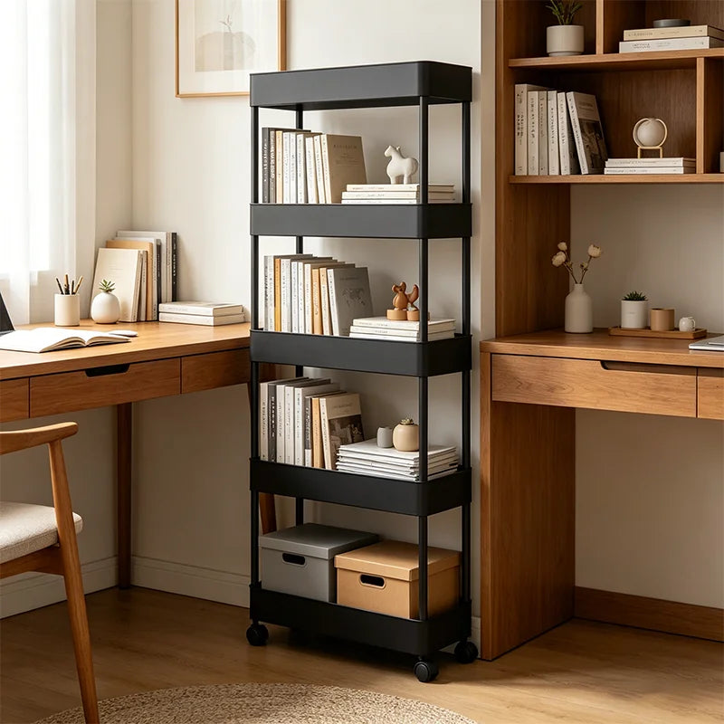Estantería Rodante de 5/6 Niveles en Diseño Blanco y Negro, Carrito Almacenamiento Móvil Ideal para Cocina, Baño, Lavandería, Sala de Estar y Vestidores, Perfecto para Espacios Reducidos