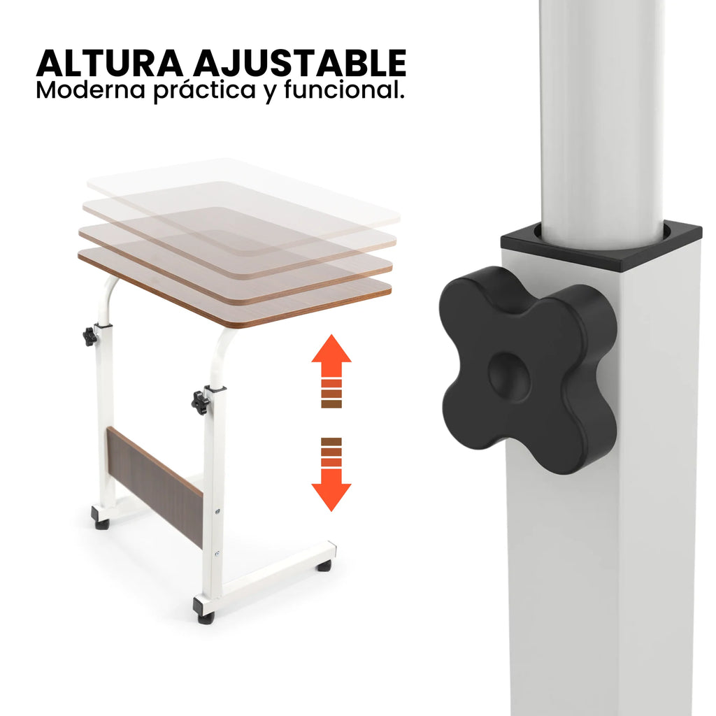 Escritorio Móvil Ajustable con Ruedas, Mesa Auxiliar Multifuncional para Hogar y Oficina, Altura Regulable, Diseño Compacto y Portátil para Trabajar, Estudiar o Usar la Laptop en Cualquier Espacio