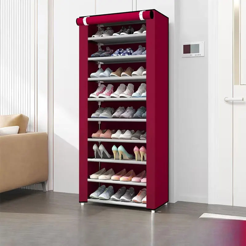 Zapatera Organizador 9 Niveles Capacidad 27 Pares Closet Zapato Tela Impermeable Cubierta Enrollable Color Negro