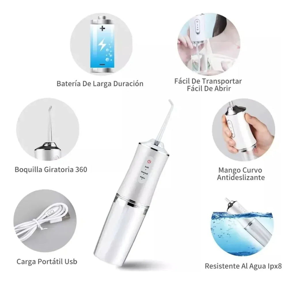 Irrigador Bucal Portátil Traje Limpiador Dientes Eléctrico Con3 Modes & 4 Nozzle Ipx7 Impermeable Portable Design Extraíble Y Lavable Inalambrica Usb Recargable Capacidad