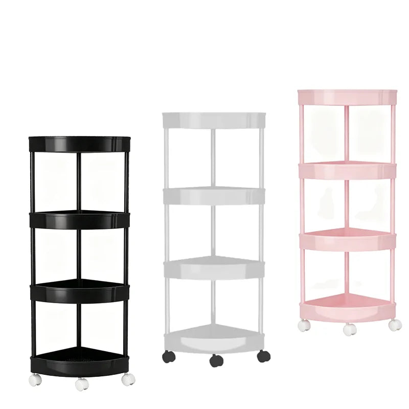 Carrito Esquinero Organizador 4 Niveles, Estante de Almacenamiento con Ruedas 360°, Estante Multiusos para Baño Cocina Hogar, Gran Capacidad Ahorrador de Espaque Resistente