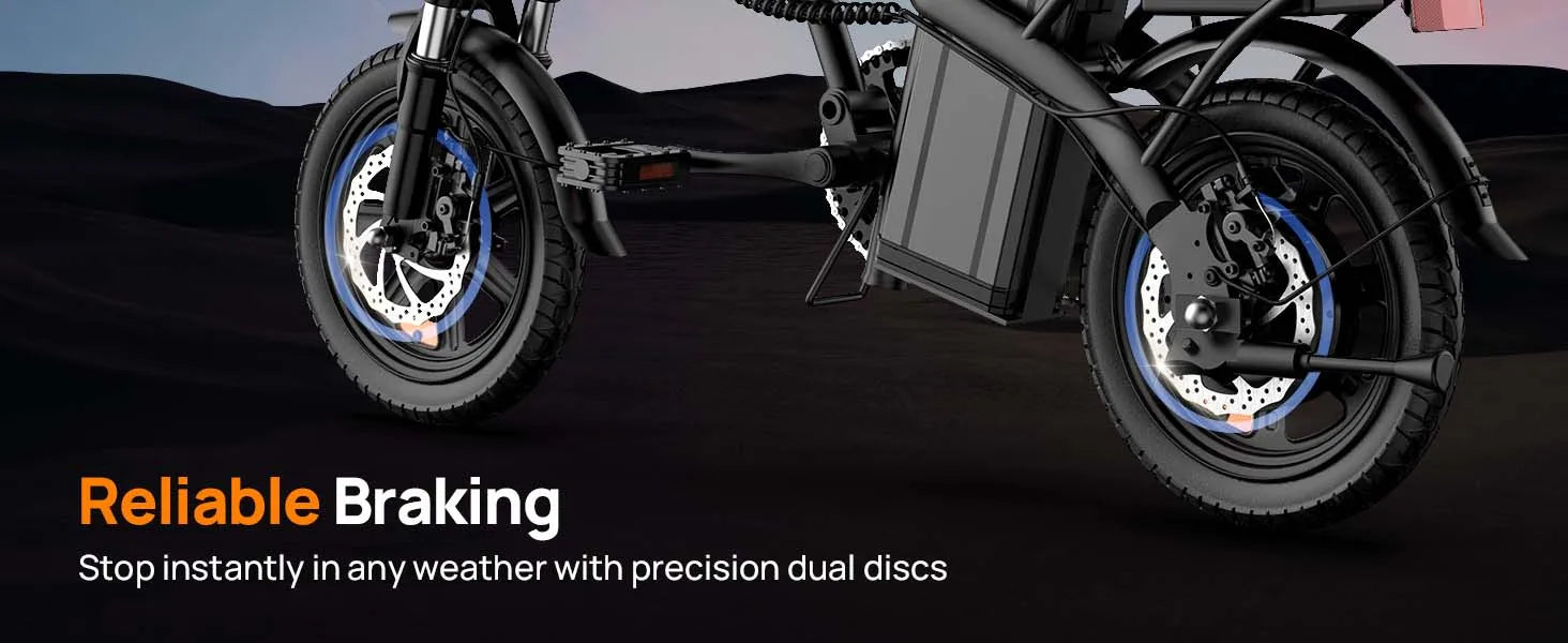 Urlife E-Bike 14 pulgadas plegable 500W 48V 7.5Ah extraíble y carga rápida 40 millas suspensión delantera hidráulica frenos de disco duales Naviga