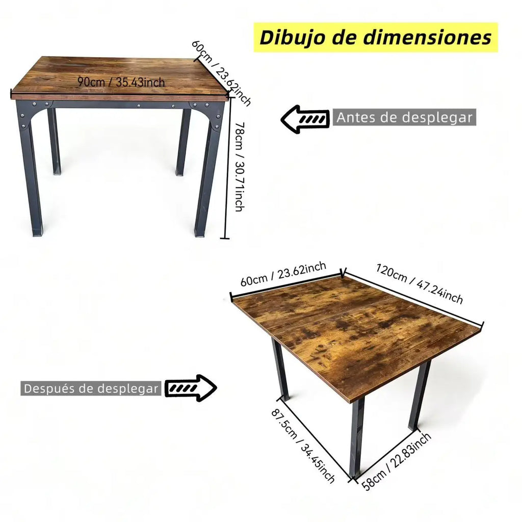 Mesa Comedor Rectangular Extensible para 4-6 Personas, Tapa Madera Negra con Revestimiento Polvo Negro en Patas Metal, Mesa Comedor Grande con Hoja Extensible Separada Mesa de Escritorio con Superficie Plegable