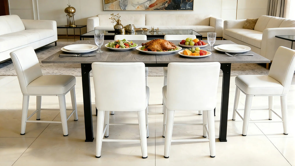 Mesa Comedor Rectangular Extensible para 4-6 Personas, Tapa Madera Negra con Revestimiento Polvo Negro en Patas Metal, Mesa Comedor Grande con Hoja Extensible Separada Mesa de Escritorio con Superficie Plegable