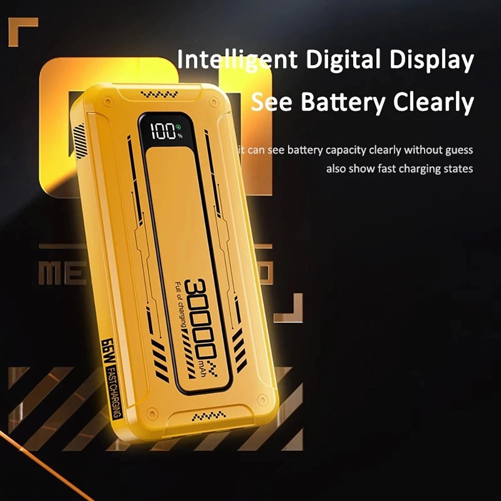Power Bank Batería Portátil 30000mah YISEN Carga rápida de 22.5w 3 cables incorporados con luz LED