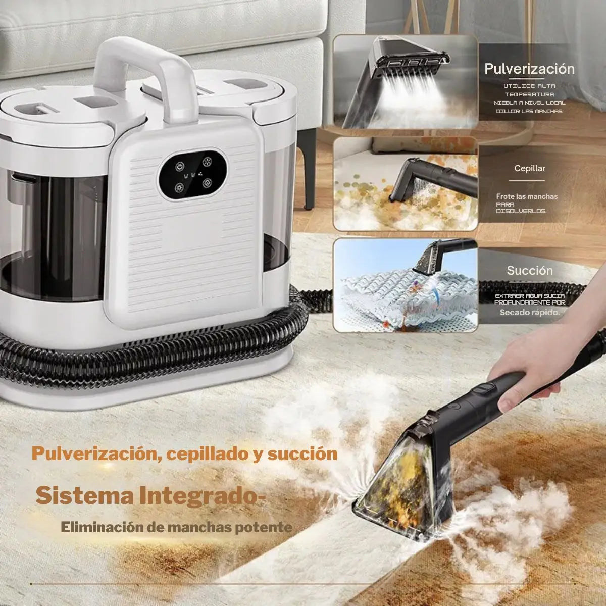 Máquina de Limpieza A Vapor 1650W Potente y Compacta Ideal Para Sofás y Alfombras