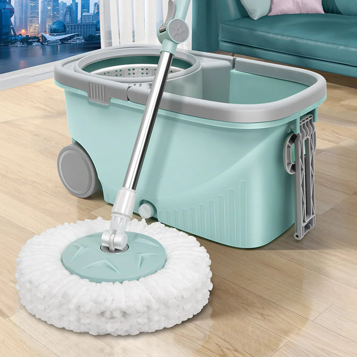 Trapeador mágico 360° spin mop: Limpieza profunda sin esfuerzo.