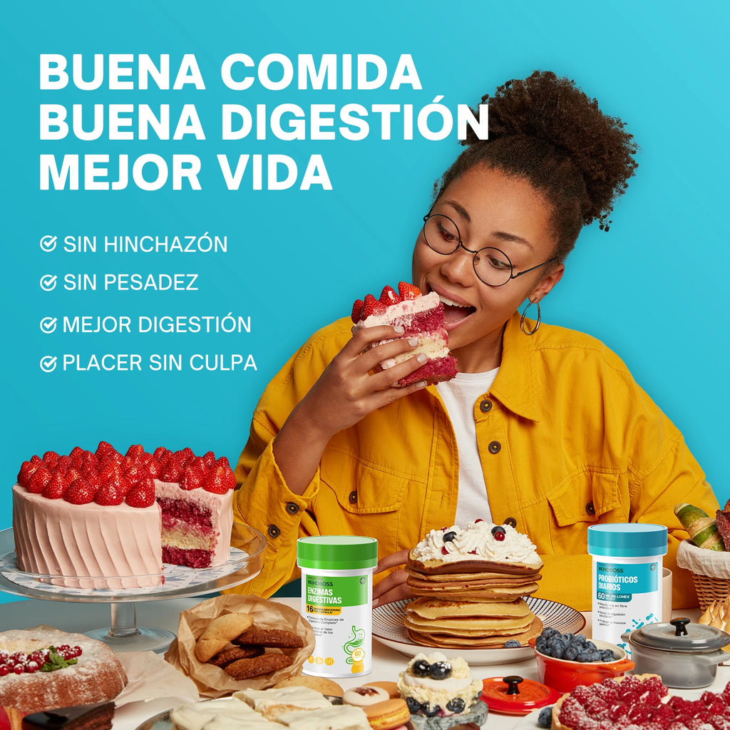Windboss Fórmula Digestiva con Probióticos y Enzimas Naturales | Soporte Diario para el Bienestar Intestinal | Pack de 2 Frascos de 60 Cápsulas | Mezcla Prebiótica y Enzimas de Amplio Espectro