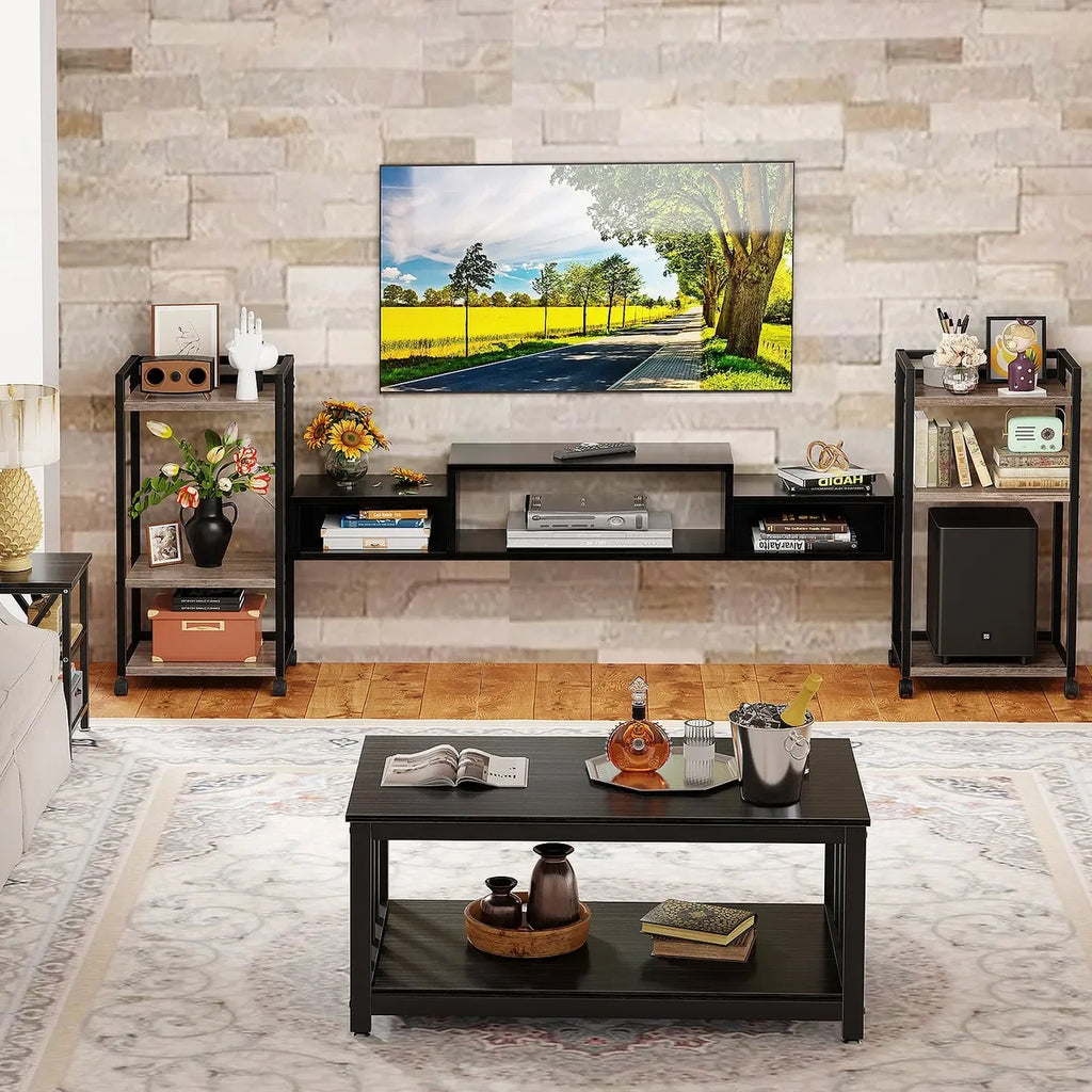Mueble Flotante para TV de Madera 150cm con Gran Capacidad de Carga 70kg, Soporte Suspendido con Compartimentos y Orificio Pasacables, Compatible con Televisores 32" a 70" para Sala