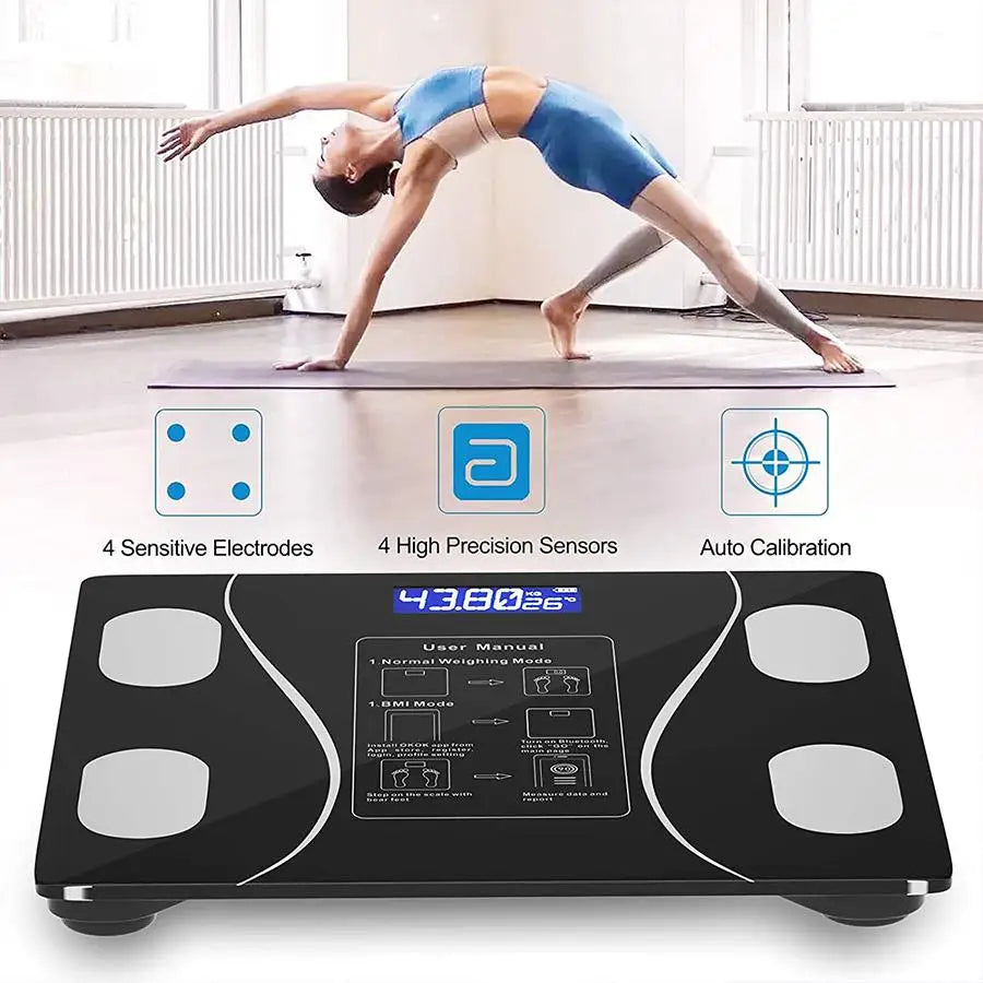 Báscula de Peso Digital LED Inalámbrica Inteligente, Bluetooth Analizador de Grasa y Composición Corporal, Báscula de Salud Personal Hogar