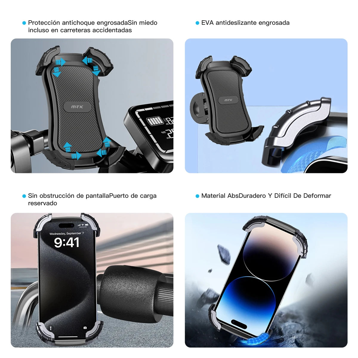 Soporte Celular Bicicleta, Soporte Movil Moto Universal 360 ° Rotación Anti Vibración Porta Telefono Motocicleta Montaña Soporte