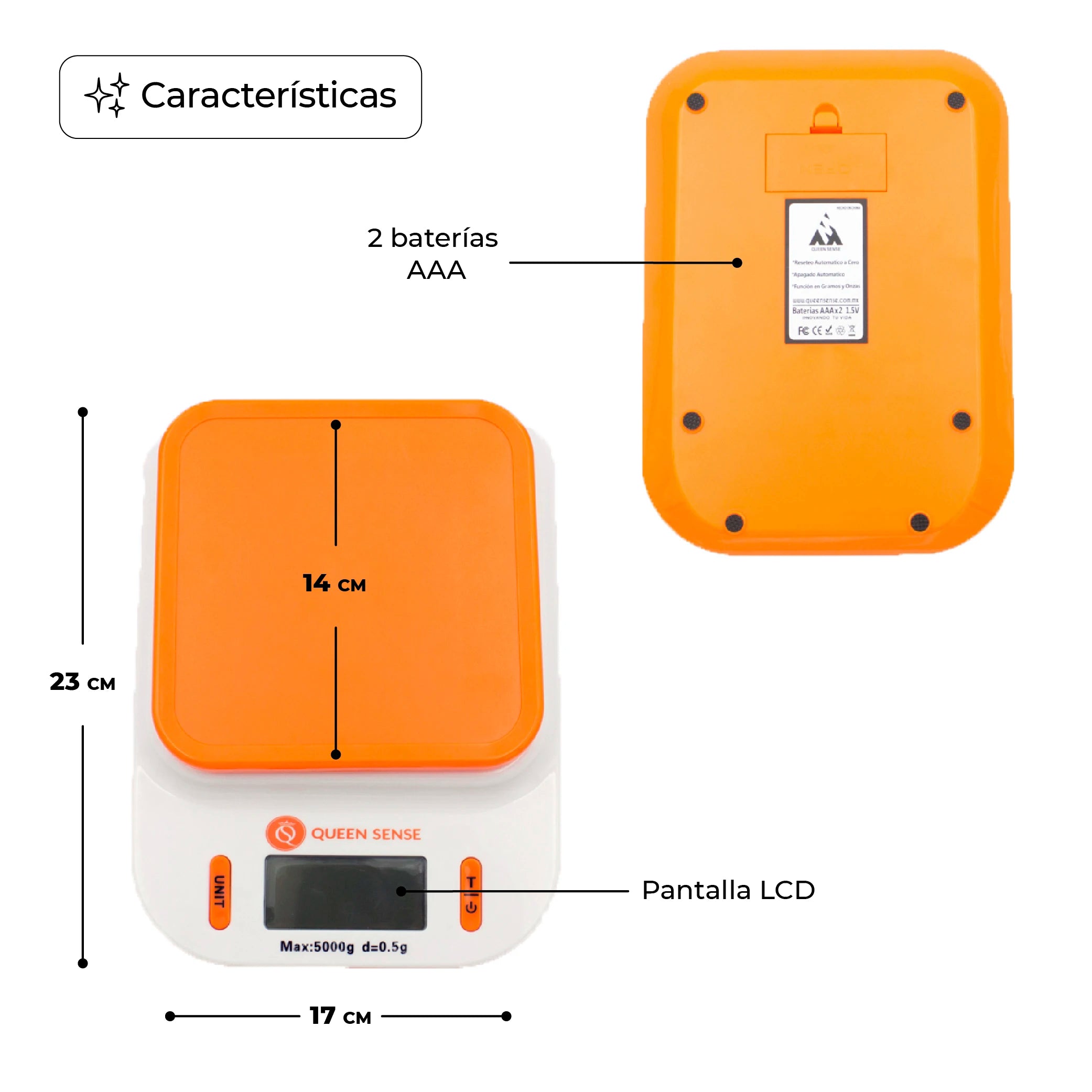 Bascula para cocina, Báscula Gramera Digital Cuadrada 0.5gr a 5kg,