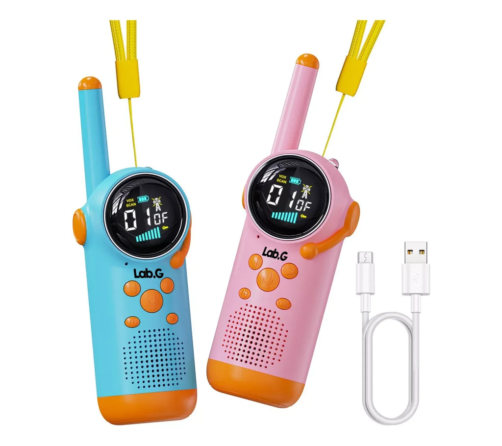 2 Radios Walkie Talkie Lab.G Para Niños, Recargable+pantalla Lcd Azul y Rosa