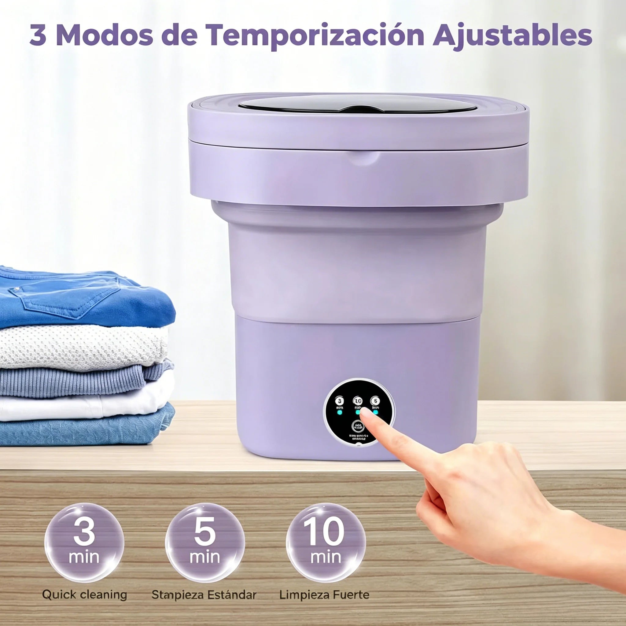 Lavadora Portátil Plegable de 7L con Función de Secado y Cesta de Drenaje, 3 Modos de Lavado Vibratorio, Diseño Compacto, Limpieza Profunda para Ropa de Bebé y Interior, Ideal para RV, Camping y Viajes