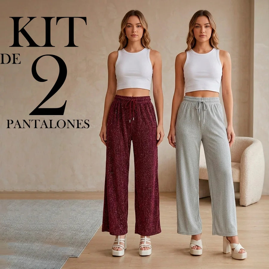 Kit de 2 Pantalones de Short – Estilo Wide Leg con Brillo y Cintura Ajustable