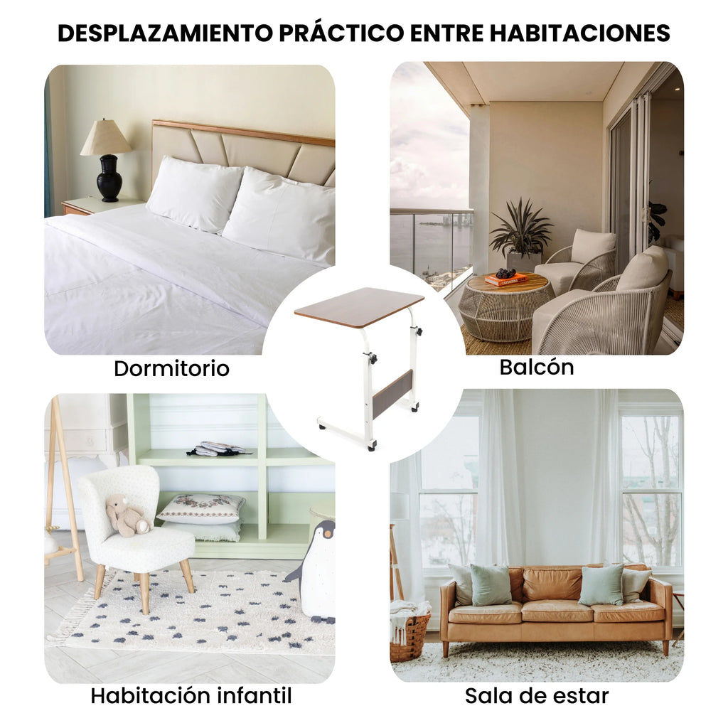 Escritorio Móvil Ajustable con Ruedas, Mesa Auxiliar Multifuncional para Hogar y Oficina, Altura Regulable, Diseño Compacto y Portátil para Trabajar, Estudiar o Usar la Laptop en Cualquier Espacio