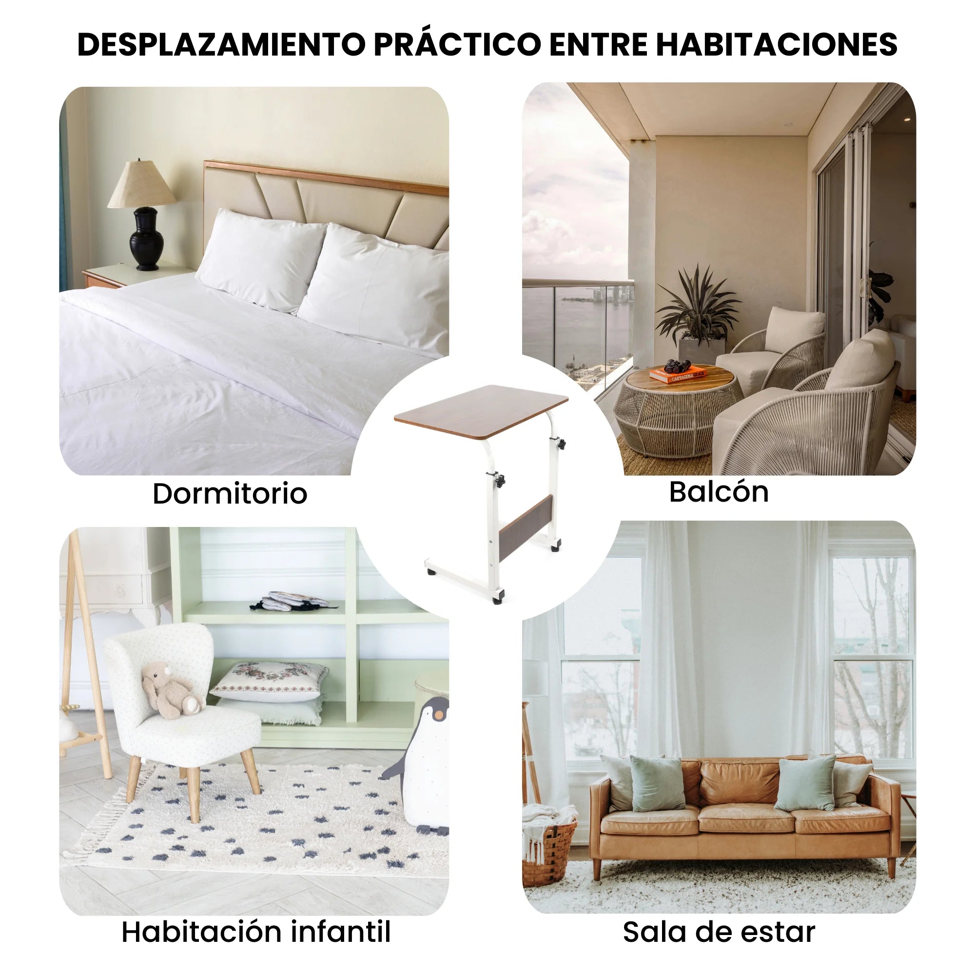 Escritorio Móvil Ajustable con Ruedas, Mesa Auxiliar Multifuncional para Hogar y Oficina, Altura Regulable, Diseño Compacto y Portátil para Trabajar, Estudiar o Usar la Laptop en Cualquier Espacio