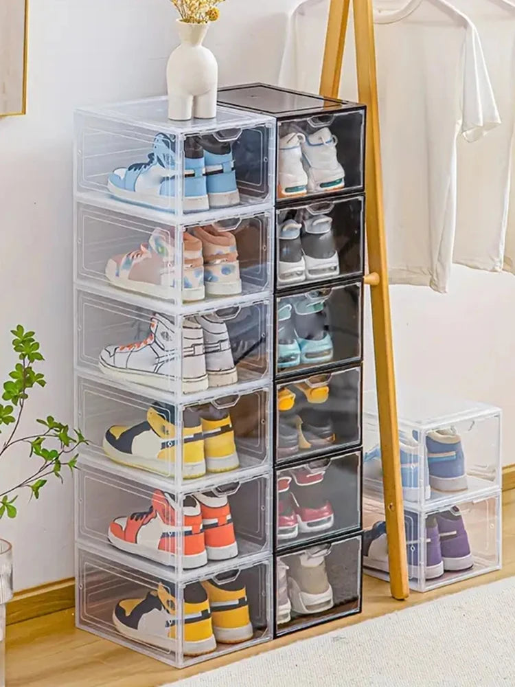 Caja de almacenamiento de zapatos transparente apilable de 1 pieza - Bolsa de almacenamiento de caja de zapatos de acrílico con caída frontal, caja de zapatos gruesa y resistente para guardar zapatos, bolsos, sombreros