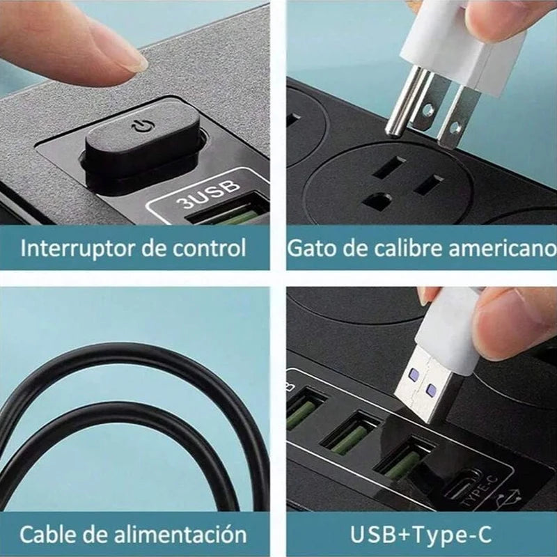 Multifunción con placa de alimentación USB (con interruptor de cable) placa de enchufe de alimentación para hogar y oficina multi-enchufe