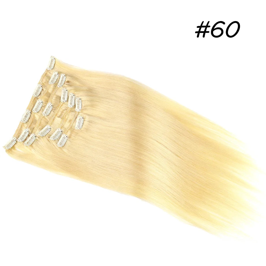 Extensión de cabello humano con Clip, extensiones de cabello humano Remy Natural de doble trama, extensiones de cabello brasileño con Clip