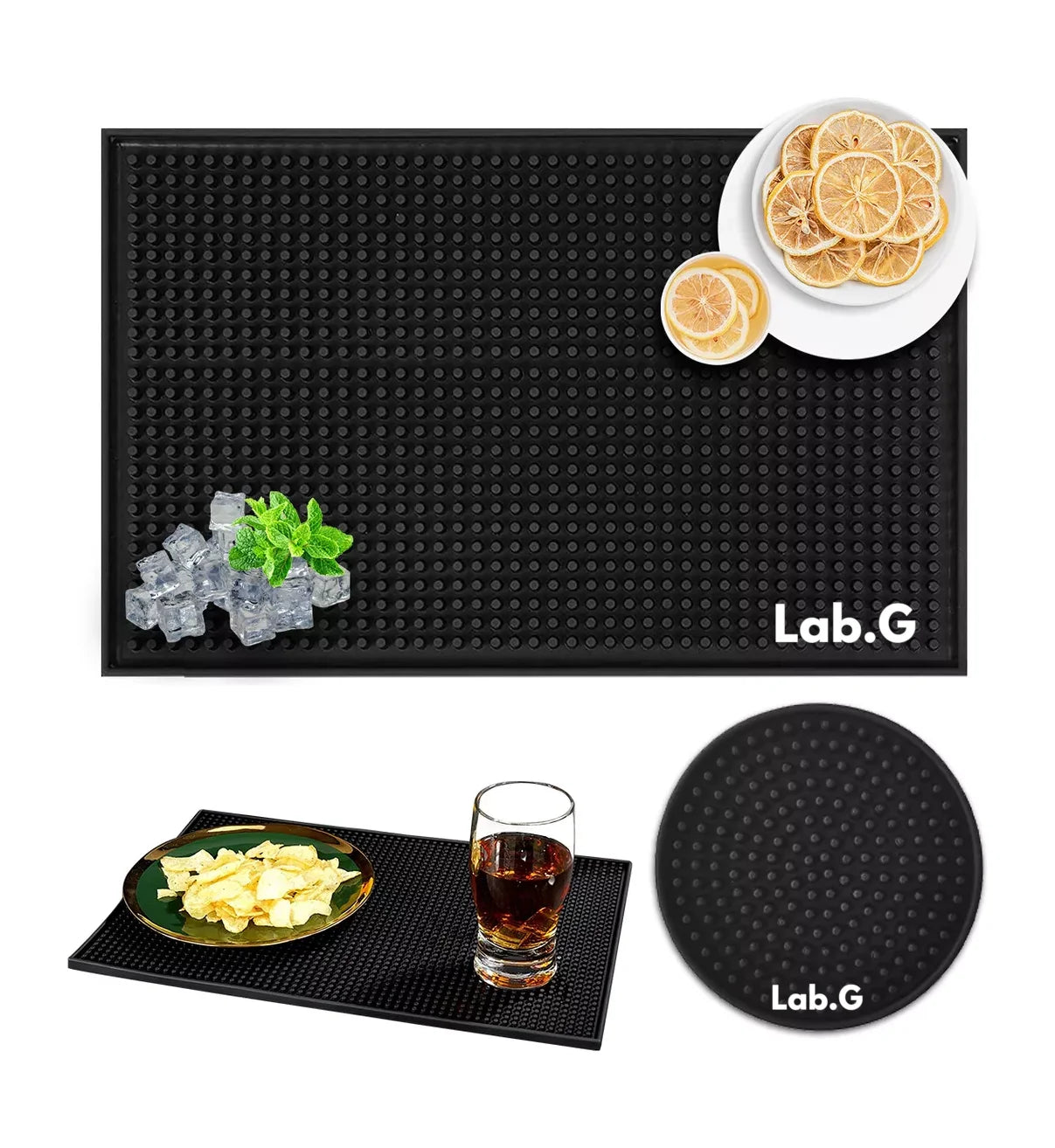 Kit 2pzs Tapete Para Bar Barra Escurridor Lab.G Barman 45*30cm Negro