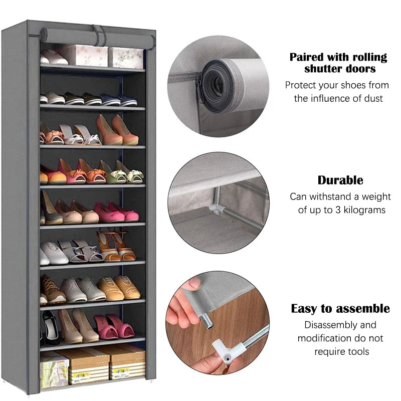 Zapatera Organizador 9 Niveles Capacidad 27 Pares Closet Zapato Tela Impermeable Cubierta Enrollable Color Negro