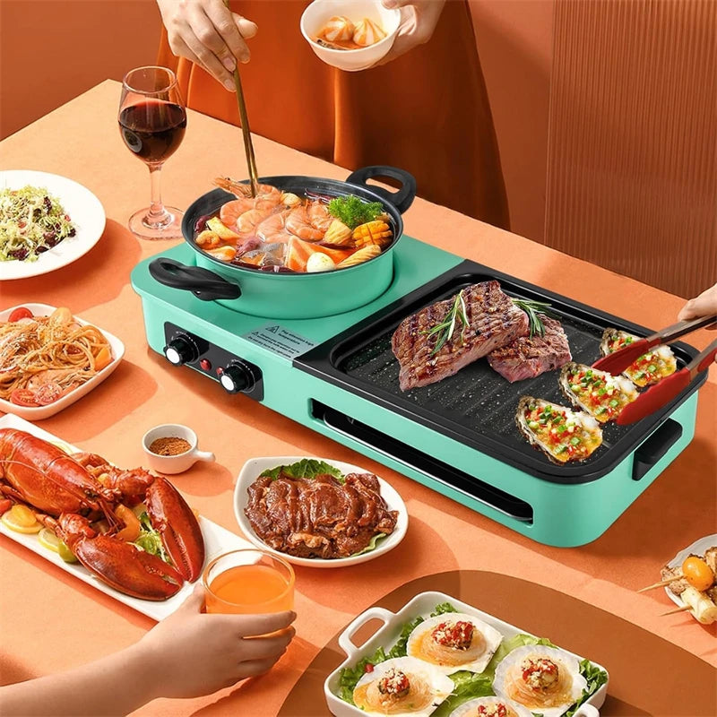 Parrillas eléctricas multifuncionales, sin humo 3 en 1, olla caliente para barbacoa de estilo coreano, máquina de cocina múltiple, bandeja para hornear eléctrica antiadherente