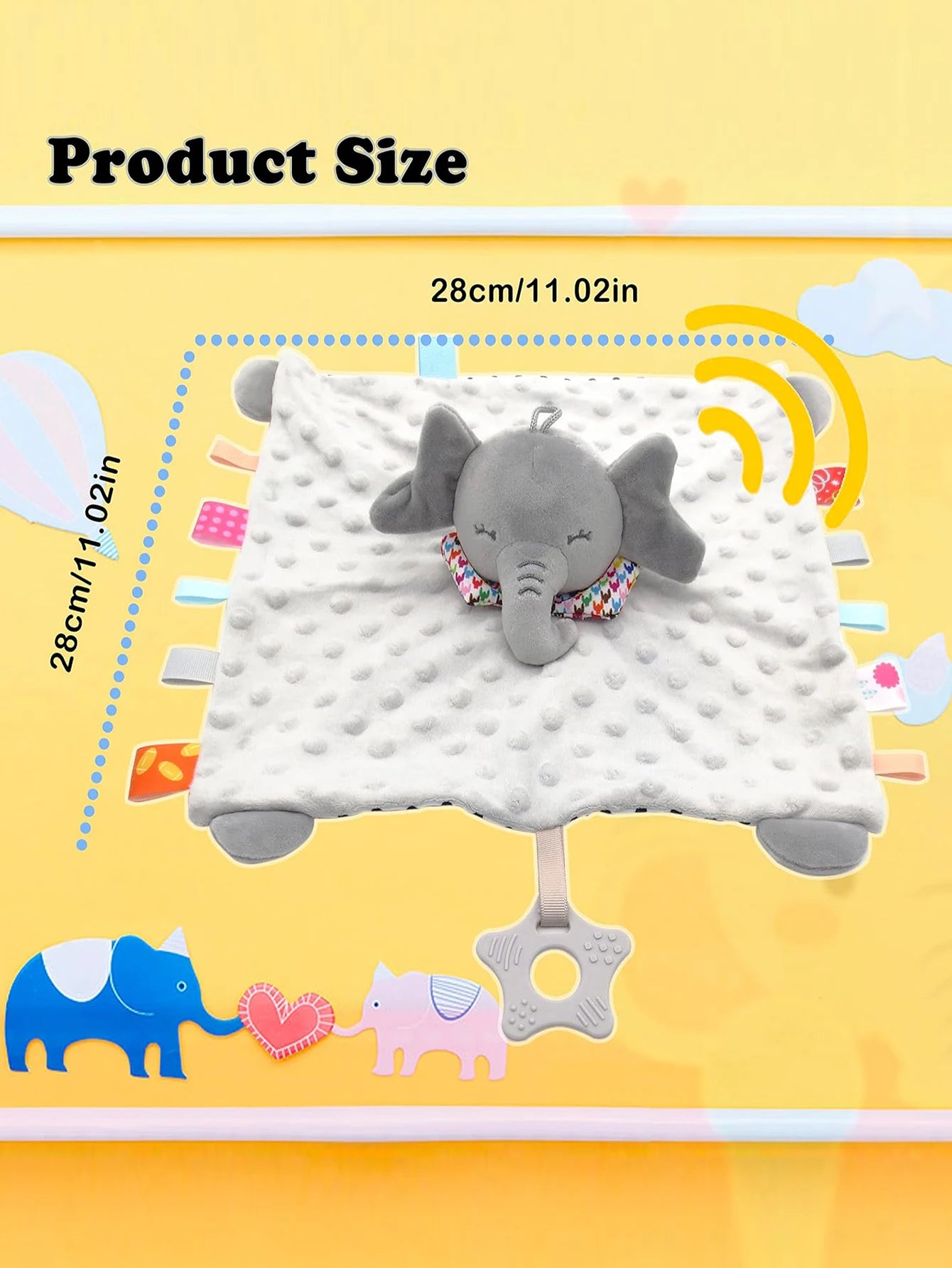 Manta de seguridad para bebé, elefante con etiquetas, sonajeros mordedores, manta suave móvil, juguete acogedor, Animal relleno para bebés, regalo para recién nacidos