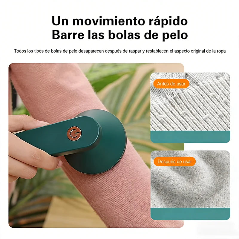 Cortador portátil de pelusas recargable para prendas, muebles y alfombras, elimina eficazmente pelusas y burbujas de pelo. Incluye cable USB.