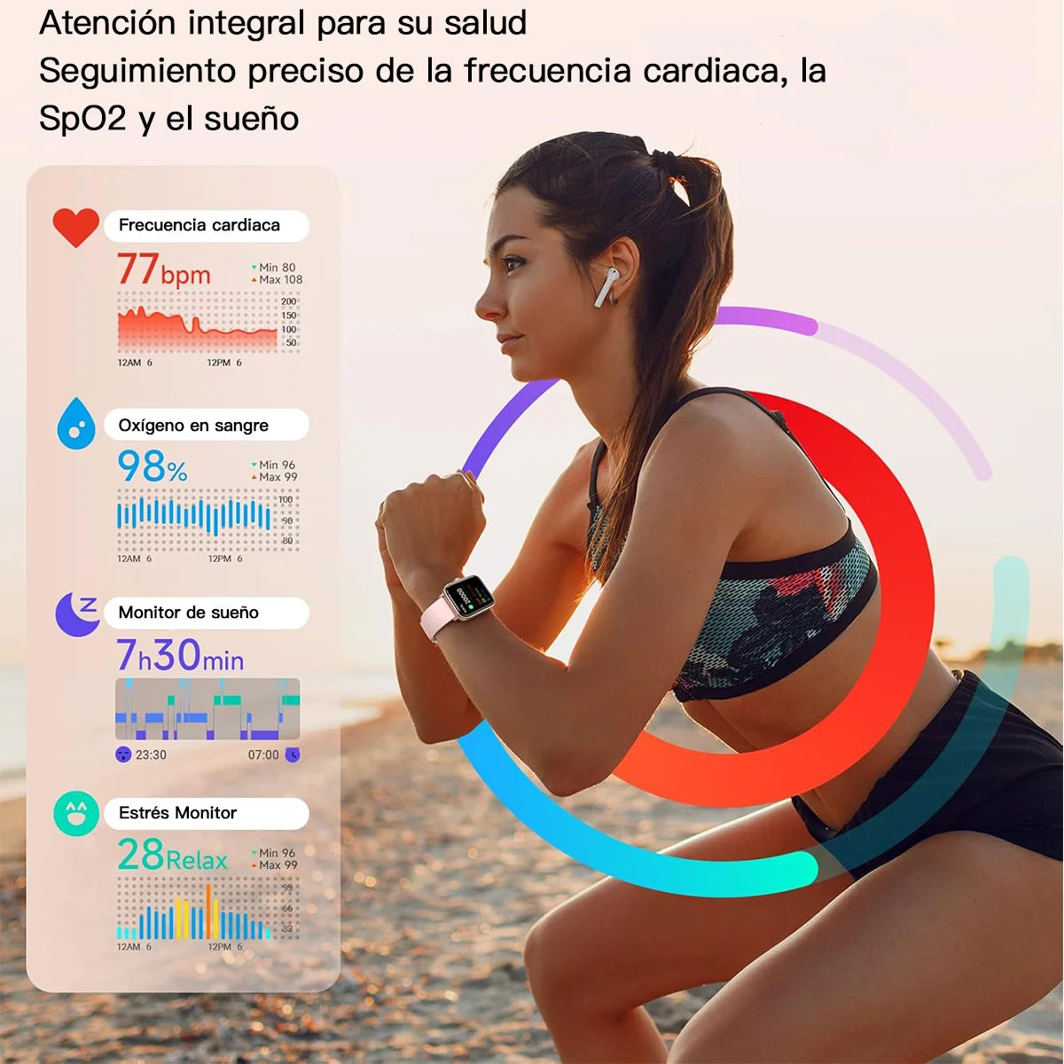 WOOX Reloj Inteligente para Hombres y Mujeres, Smartwatch Reloj Fitness con Pantalla Táctil Completa de 2.01" con Monitor de Ritmo/Sueño/Estrés, Smartwatch Silicon Correa Agua  para Android e iOS