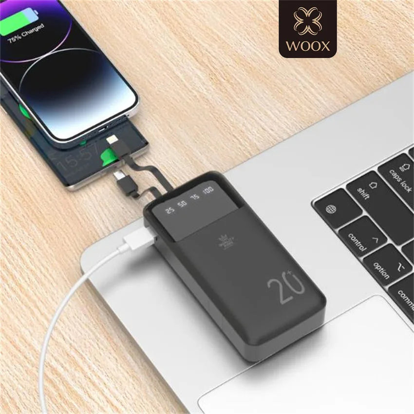 Batería Externa Portátil de 20000mAh/10000mAh con 4 Cables Integrados, Pantalla Digital, 74Wh, para iPhone 16 17 Huawei Xiaomi