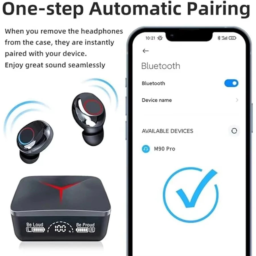 Wireless In-Ear Sports Earbuds M90 with Microphone And Noise Cancellation for Gaming, Sports, And Running/Exercise, Black Color
