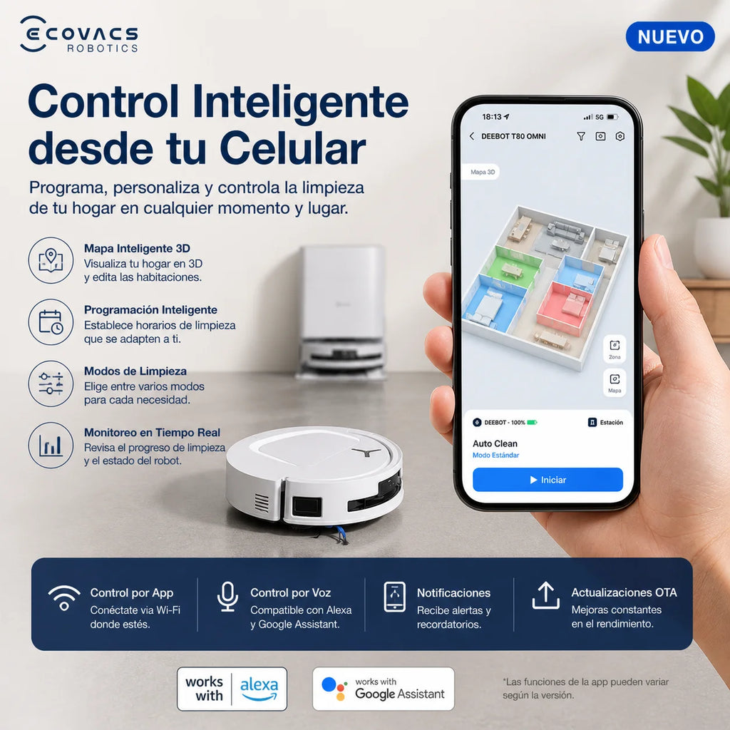 ECOVACS DEEBOT T80 OMNI Robot Aspirador y Trapeador con Estación Automática, Lavado con Agua Caliente 75°C, Rodillo 200rpm, Navegación Inteligente, Control por App