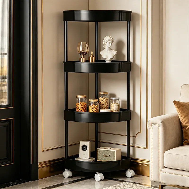 Carrito Esquinero Organizador 4 Niveles, Estante de Almacenamiento con Ruedas 360°, Estante Multiusos para Baño Cocina Hogar, Gran Capacidad Ahorrador de Espaque Resistente
