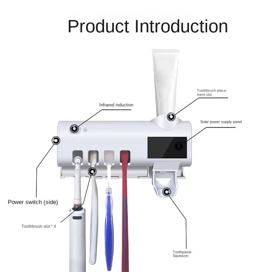 1 soporte de cepillo de dientes de pared con distribuidor automático de pasta de dientes de gas, se puede instalar sin perforación, accesorio de baño multifuncional, ahorro de espacio
