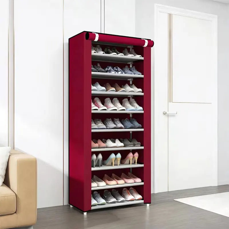 Zapatera Organizador 9 Niveles Capacidad 27 Pares Closet Zapato Tela Impermeable Cubierta Enrollable Color Negro